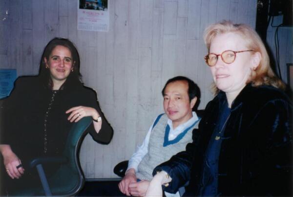 <span style="color: #000000 !important;font-size: 14pt">Editor Nicole Domenici, Producer Pham Quoc Thai, and Director/Producer Janet Gardner take a break during editing.</span>