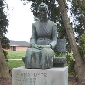 <span style="color: #000000 !important;font-size: 14pt">Janet Gardner and Kevin Cloutier found this statue of Quaker martyr Mary Dyer on the campus of Earlham College in Richmond, Indiana. </span>